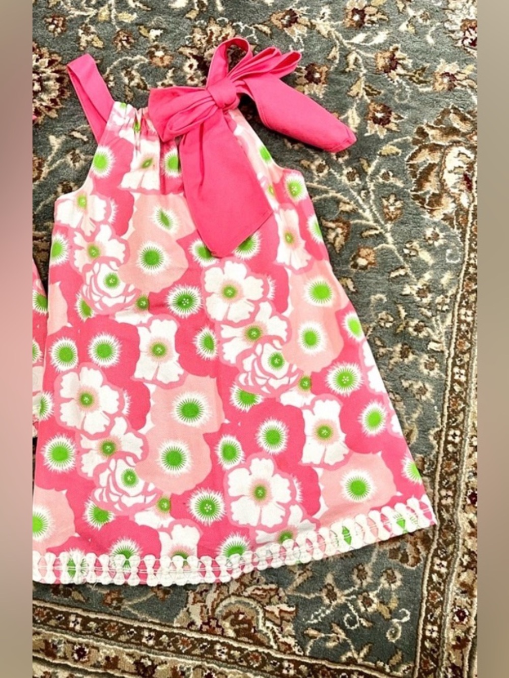 5T Mud Pie Pink Floral Dress with Green Accent